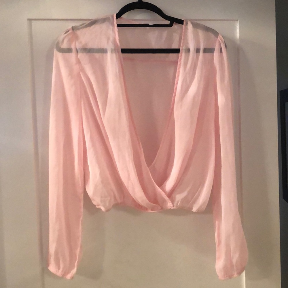 Long sleeve Super down sheer pink top